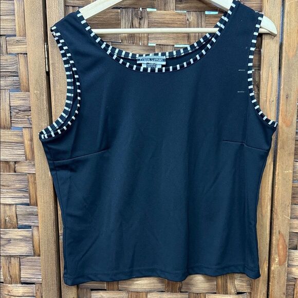 Vintage Frank Lyman Design Black Tank Top with Striped Trim - Picture 1 of 3